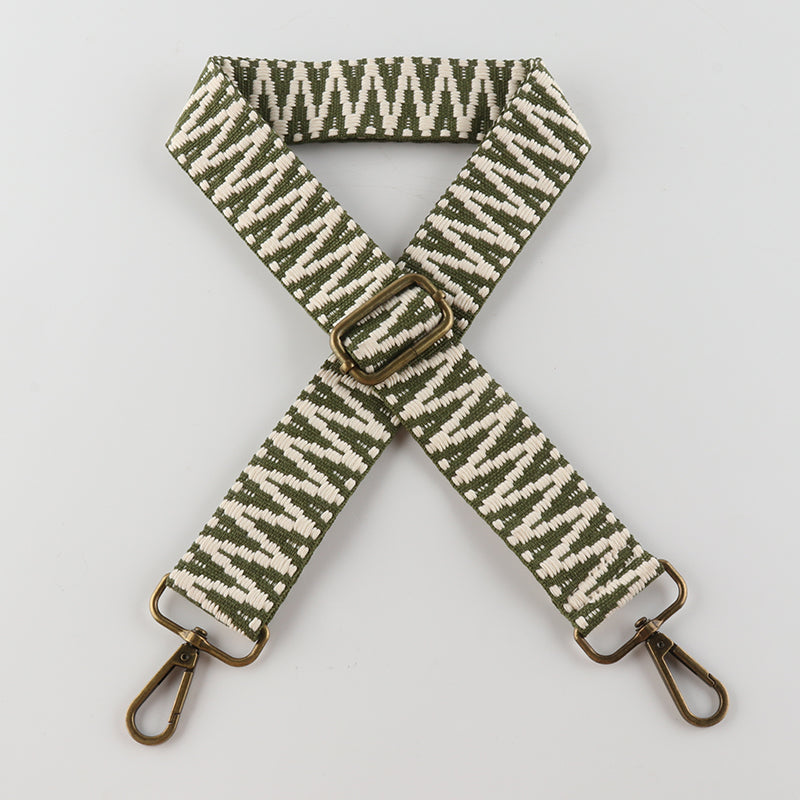 V Textured Jacquard Bronze Buckle Shoulder Straps