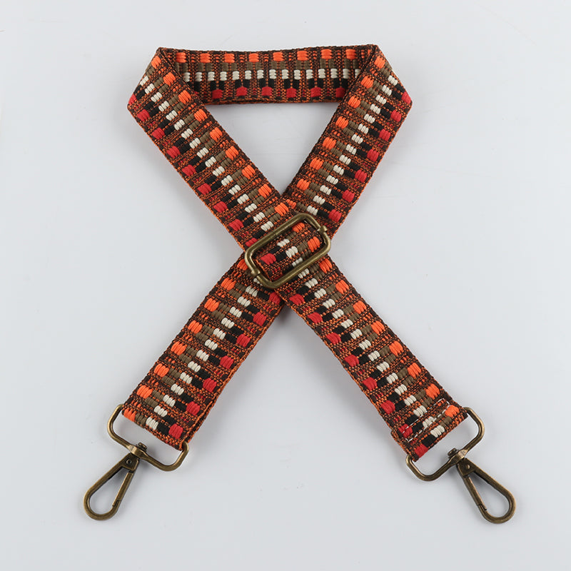 Colorful V Textured Jacquard Bronze Buckle Shoulder Straps