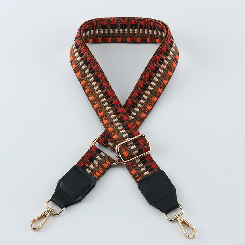 Colorful V-shaped Pattern Bag Shoulder Strap with Leather Head