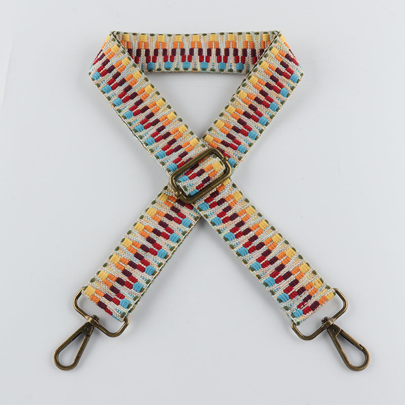 Colorful V Textured Jacquard Bronze Buckle Shoulder Straps