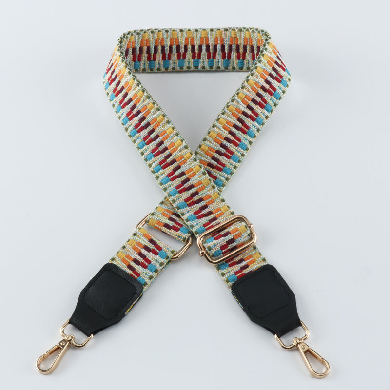 Colorful V-shaped Pattern Bag Shoulder Strap with Leather Head