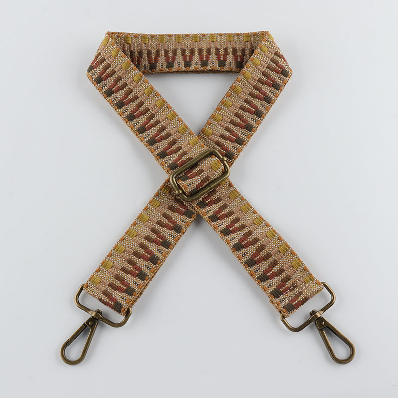 Colorful V Textured Jacquard Bronze Buckle Shoulder Straps