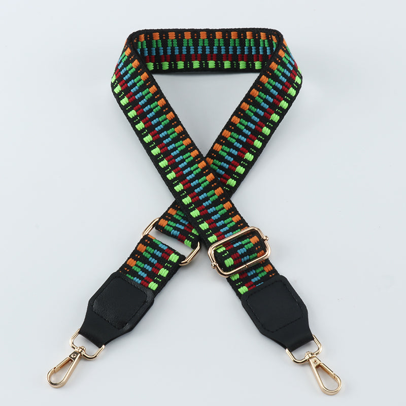 Colorful V-shaped Pattern Bag Shoulder Strap with Leather Head