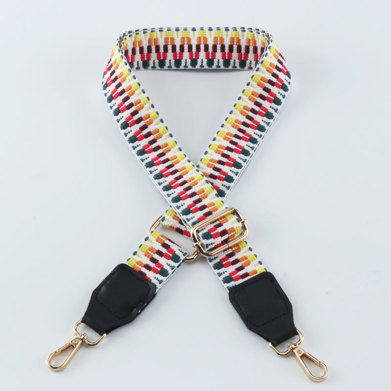 Colorful V-shaped Pattern Bag Shoulder Strap with Leather Head