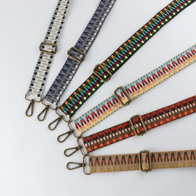 Colorful V Textured Jacquard Bronze Buckle Shoulder Straps