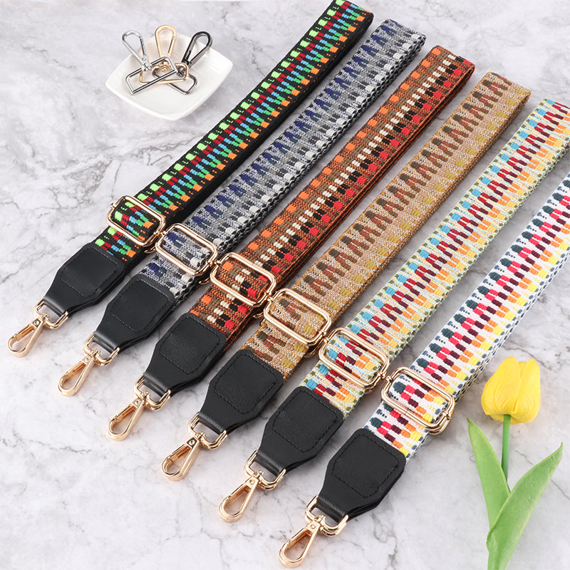 Colorful V-shaped Pattern Bag Shoulder Strap with Leather Head