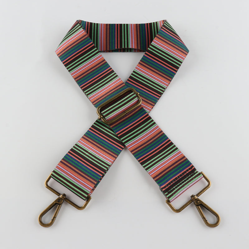 Premium Stripe Geometric Style Bronze Buckle Wide Shoulder Straps