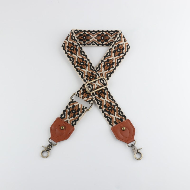 Ethnic Style Bag Strap with Brown Leather Head