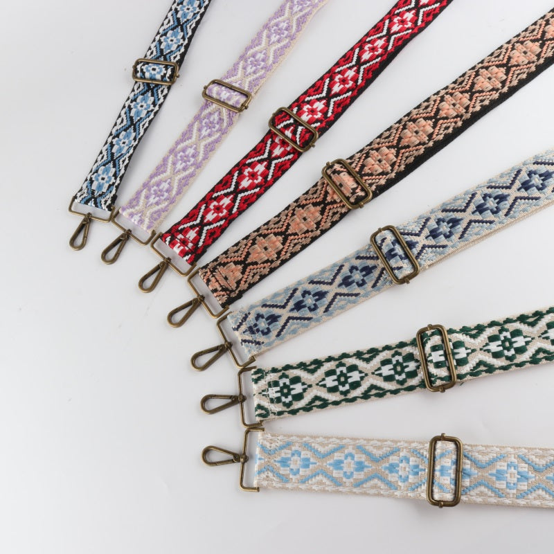 Colored Embroidered Bronze Buckle Wide Shoulder Straps