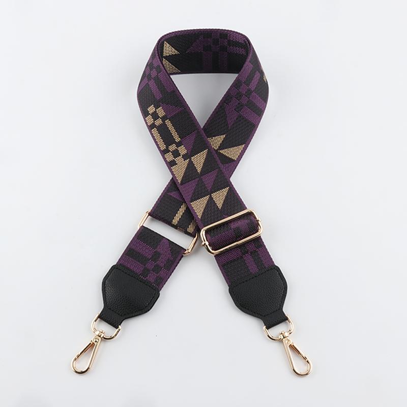 White Yellow and Purple Jacquard Bag Strap with Leather Head