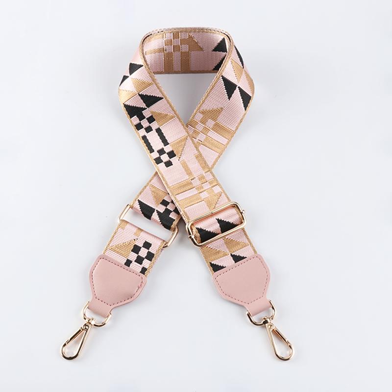 White Yellow and Purple Jacquard Bag Strap with Leather Head