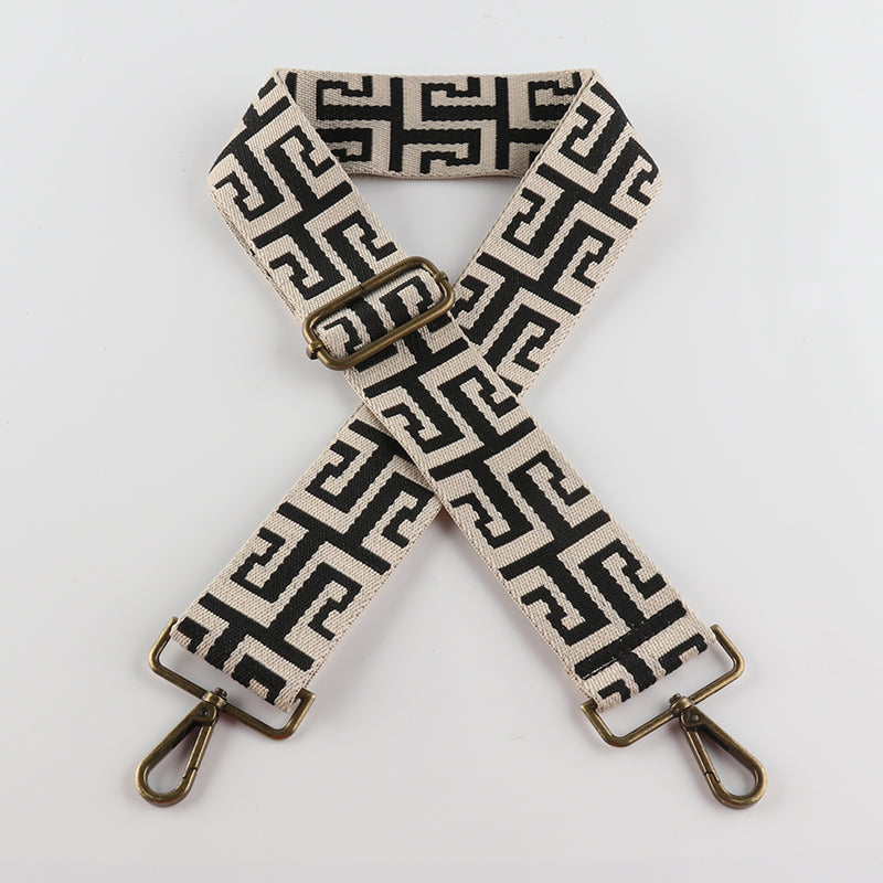 Geometric Jacquard Bronze Buckle Wide Shoulder Straps