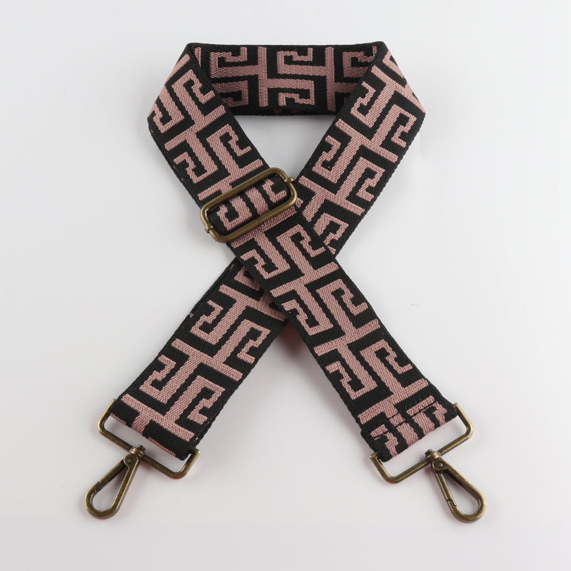Geometric Jacquard Bronze Buckle Wide Shoulder Straps