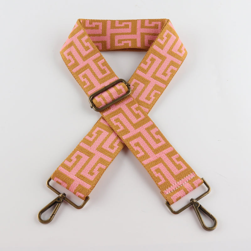 Geometric Jacquard Bronze Buckle Wide Shoulder Straps
