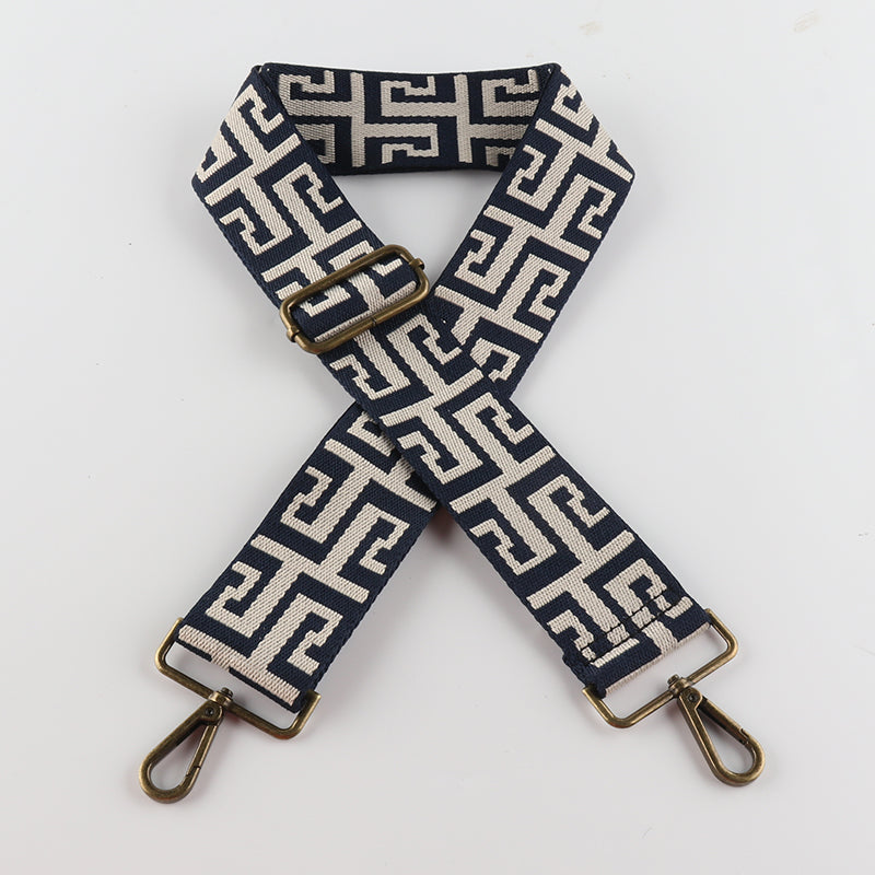 Geometric Jacquard Bronze Buckle Wide Shoulder Straps