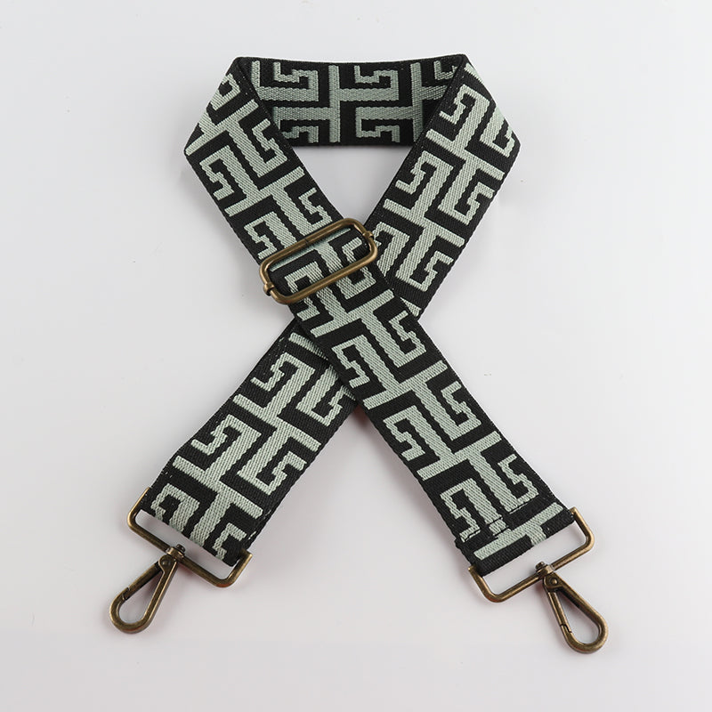 Geometric Jacquard Bronze Buckle Wide Shoulder Straps