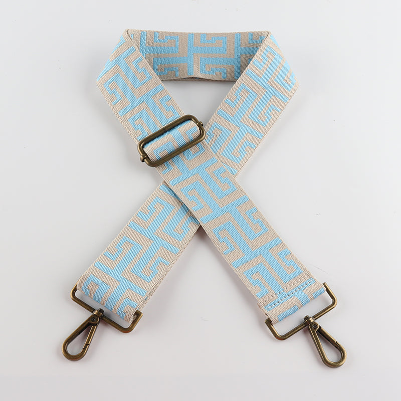 Geometric Jacquard Bronze Buckle Wide Shoulder Straps