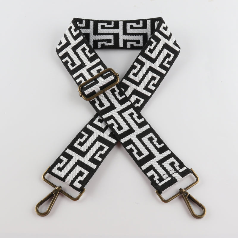 Geometric Jacquard Bronze Buckle Wide Shoulder Straps