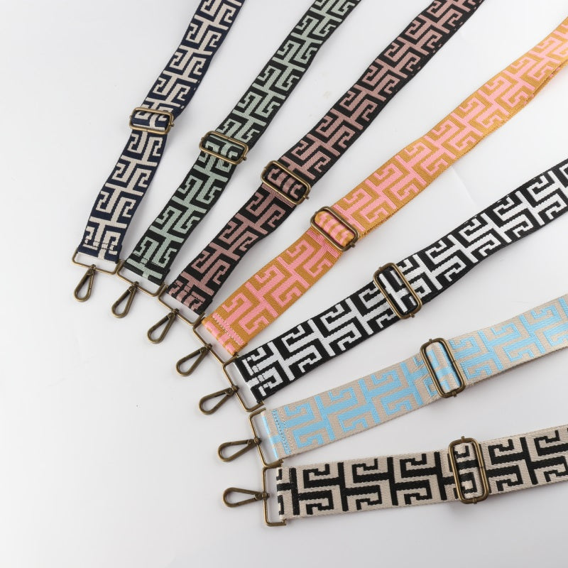 Geometric Jacquard Bronze Buckle Wide Shoulder Straps