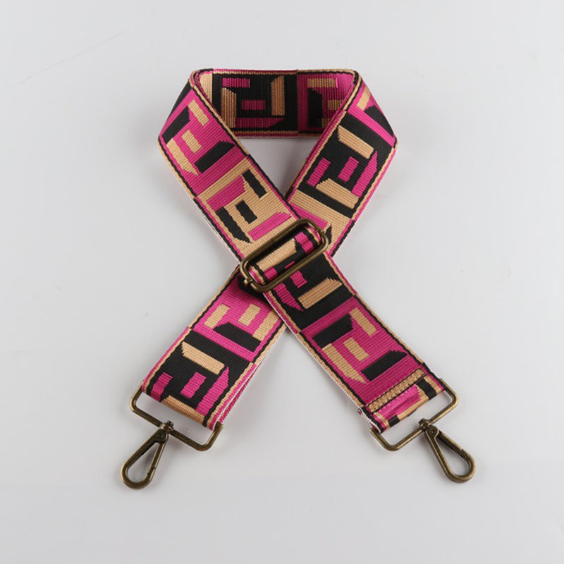 Colored Black Woven Jacquard Bronze Buckle Wide Shoulder Straps