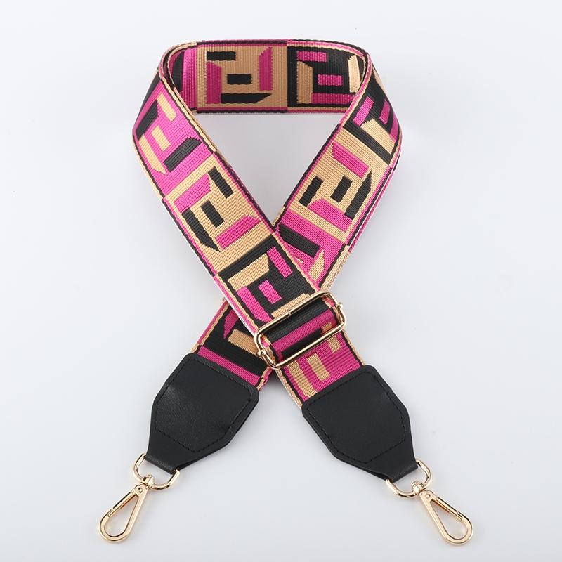Colored Black Woven Wide Bag Strap with Leather Head