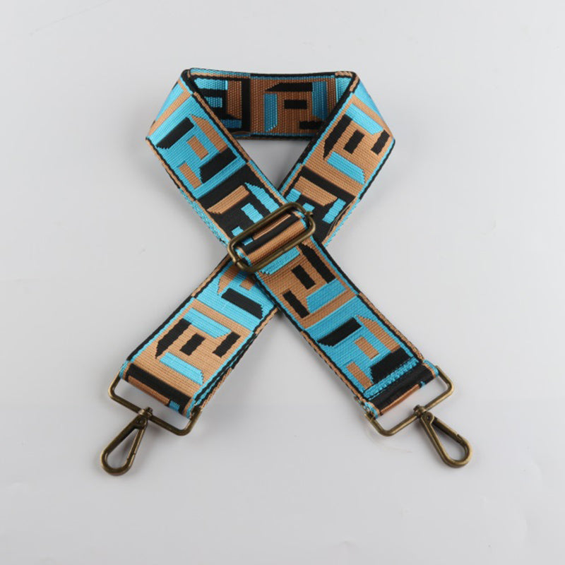 Colored Black Woven Jacquard Bronze Buckle Wide Shoulder Straps