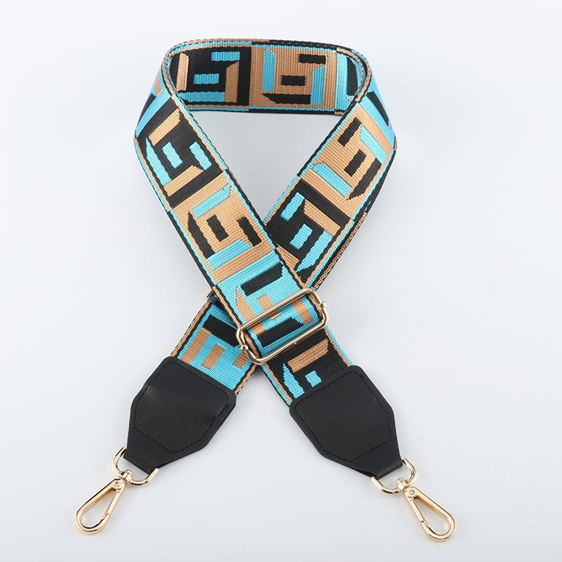 Colored Black Woven Wide Bag Strap with Leather Head