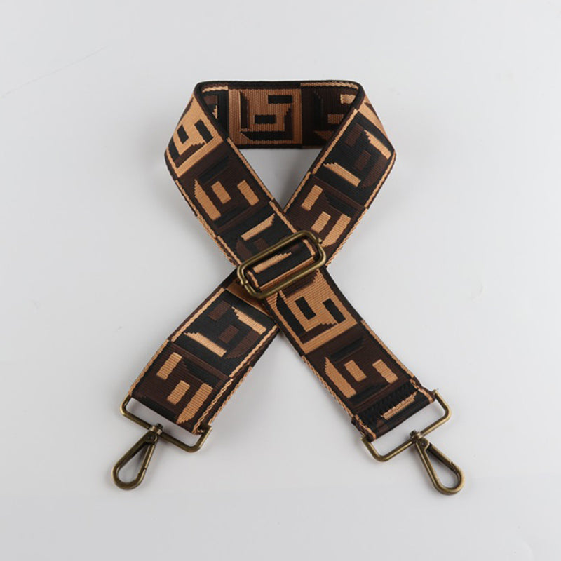 Colored Black Woven Jacquard Bronze Buckle Wide Shoulder Straps