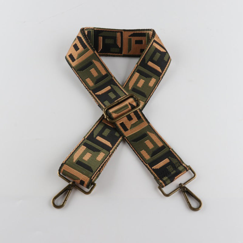Colored Black Woven Jacquard Bronze Buckle Wide Shoulder Straps