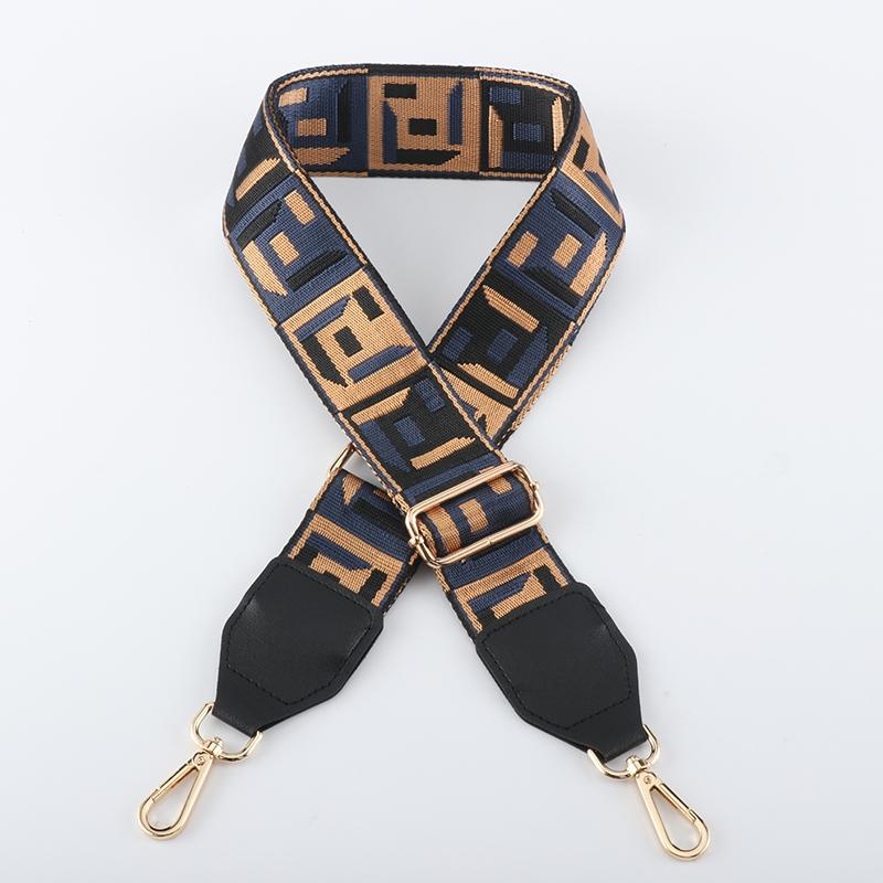 Colored Black Woven Wide Bag Strap with Leather Head