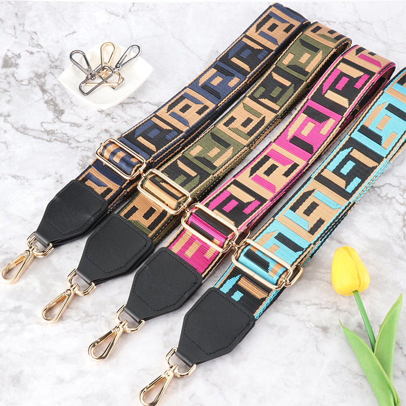 Colored Black Woven Wide Bag Strap with Leather Head
