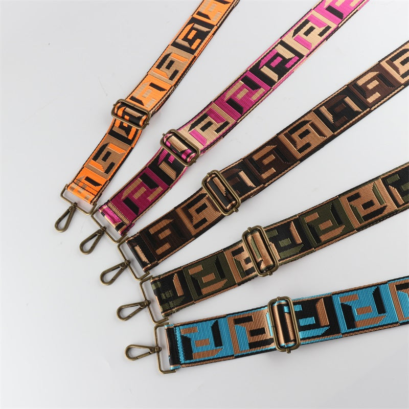 Colored Black Woven Jacquard Bronze Buckle Wide Shoulder Straps