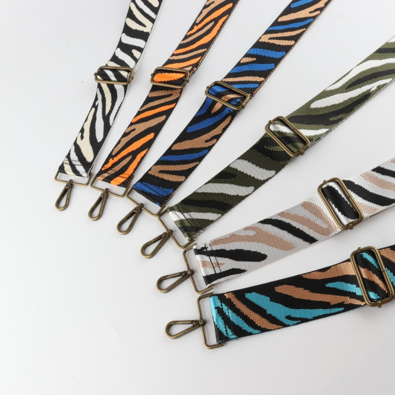 Multicolor Zebra Print Bronze Buckle Wide Shoulder Straps