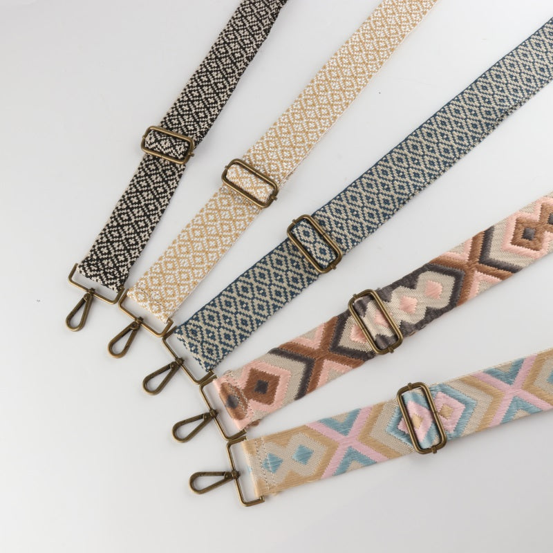 Ethnic Style Jacquard Bronze Buckle Wide Shoulder Straps