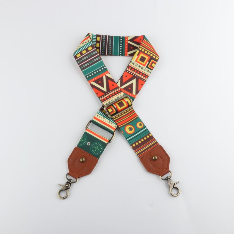 Ethnic Style Bag Strap with Brown Leather Head