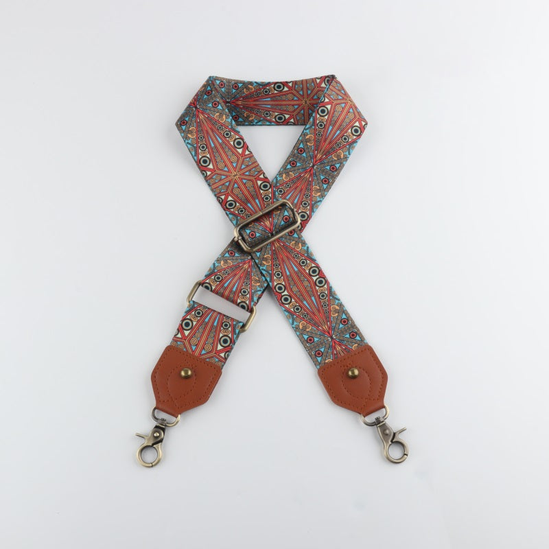 Ethnic Style Bag Strap with Brown Leather Head