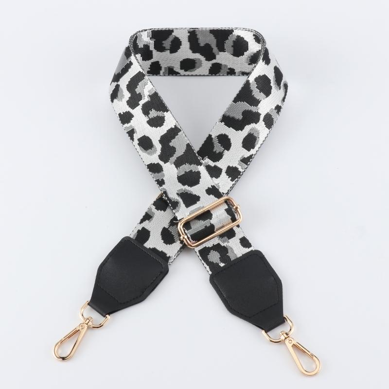 Leopard Pattern Wide Bag Strap with Leather Head
