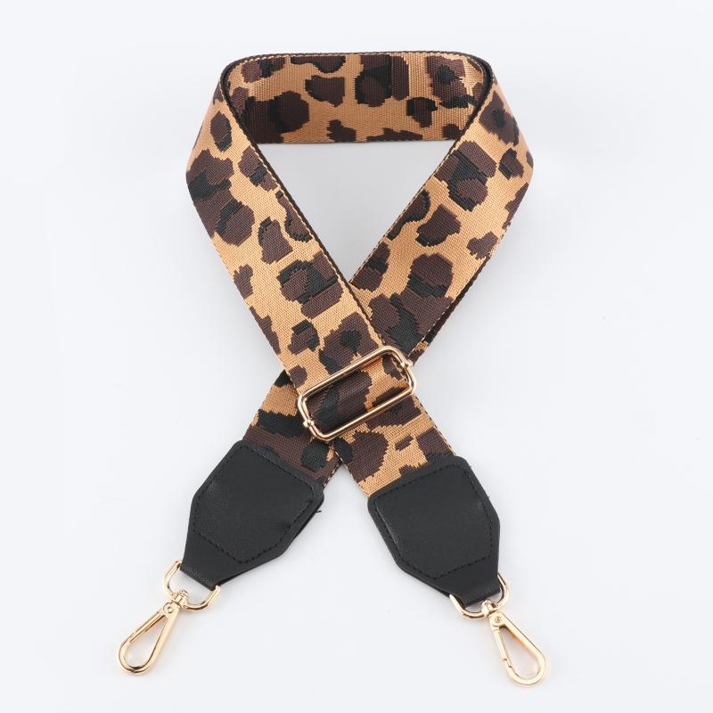 Leopard Pattern Wide Bag Strap with Leather Head