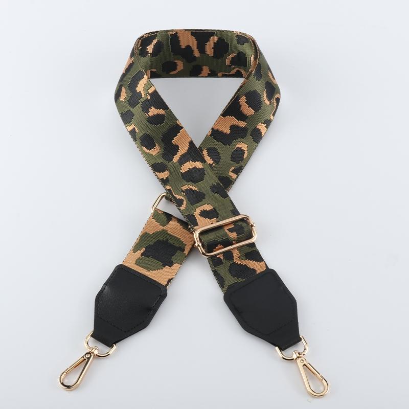 Leopard Pattern Wide Bag Strap with Leather Head