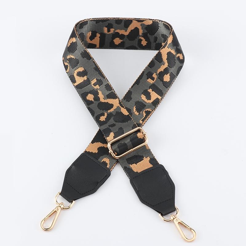 Leopard Pattern Wide Bag Strap with Leather Head