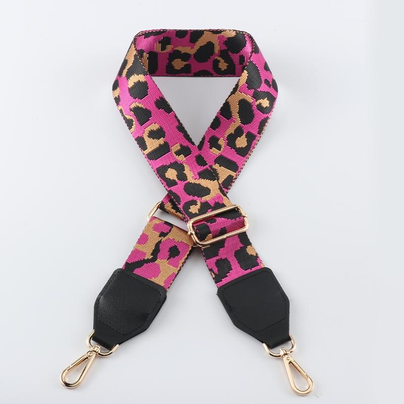 Leopard Pattern Wide Bag Strap with Leather Head