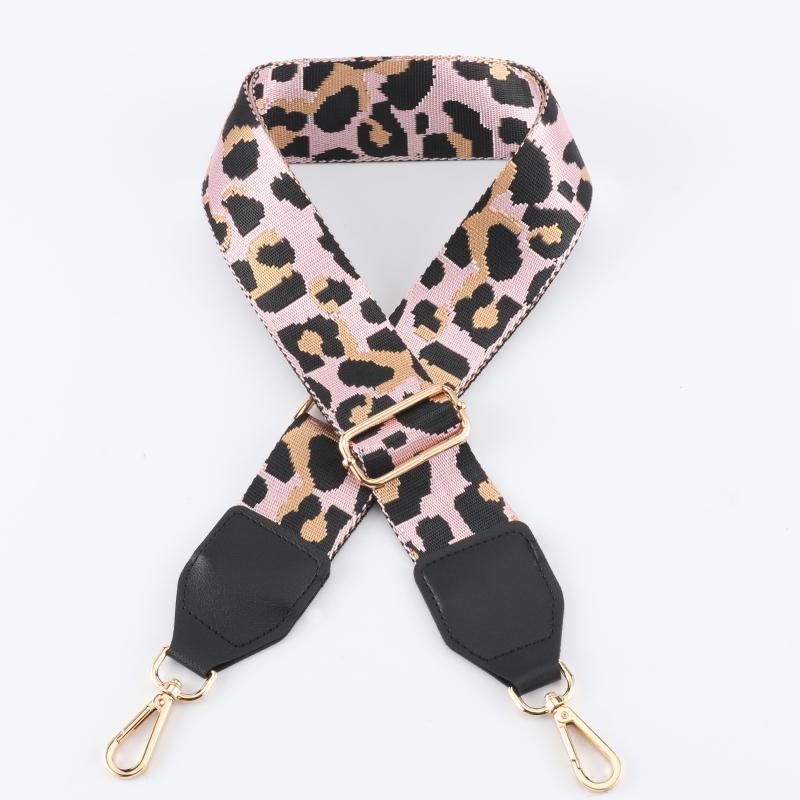 Leopard Pattern Wide Bag Strap with Leather Head