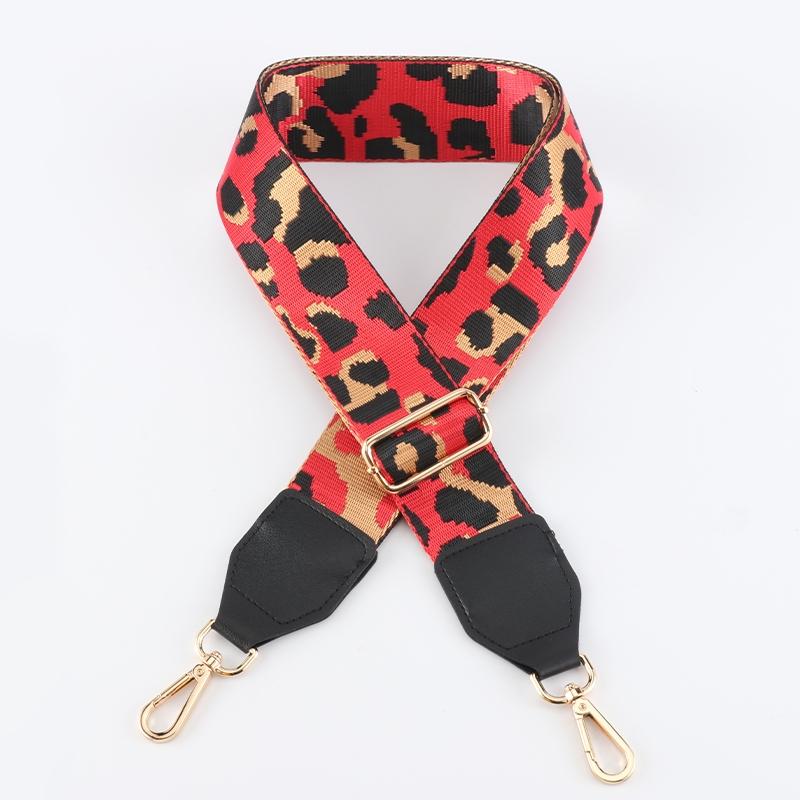 Leopard Pattern Wide Bag Strap with Leather Head