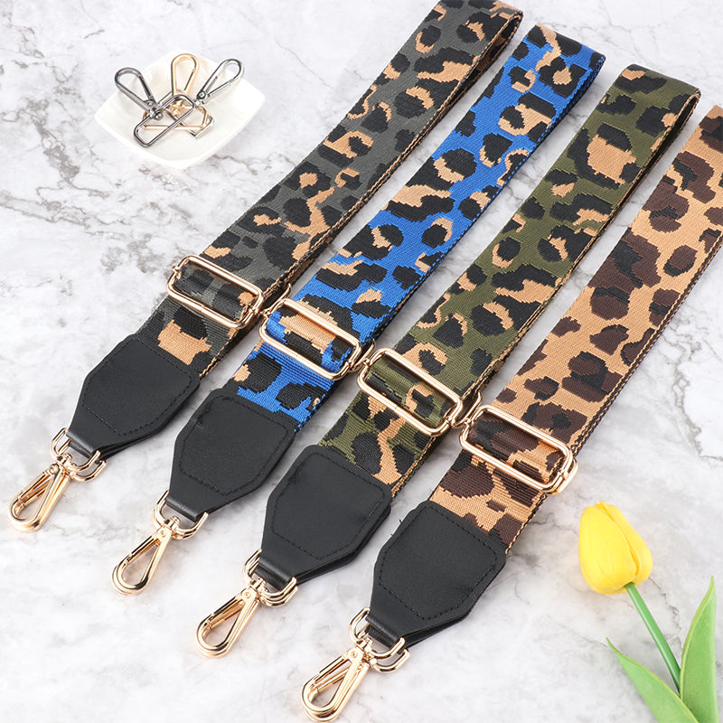 Leopard Pattern Wide Bag Strap with Leather Head