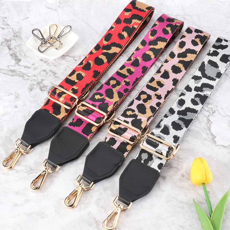 Leopard Pattern Wide Bag Strap with Leather Head