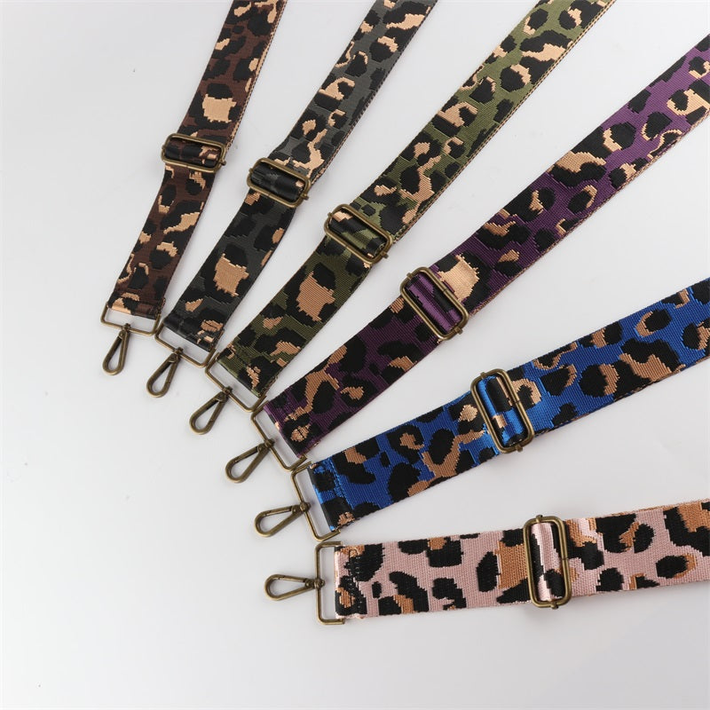 Leopard Texture Bronze Buckle Wide Shoulder Straps