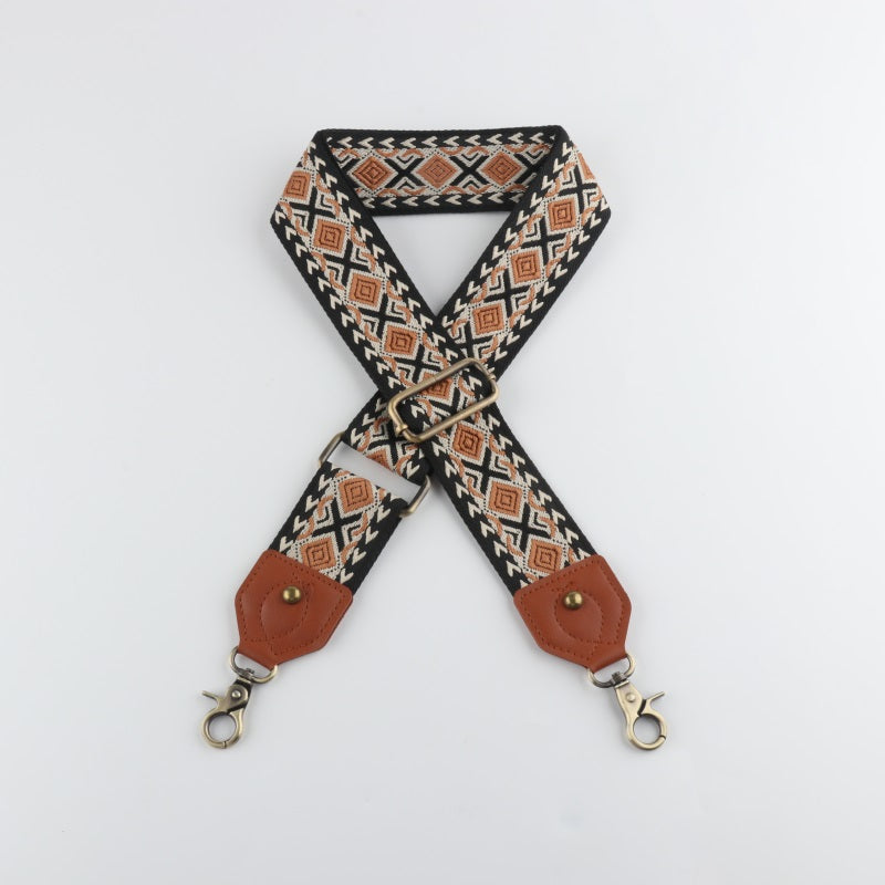 Ethnic Style Bag Strap with Brown Leather Head