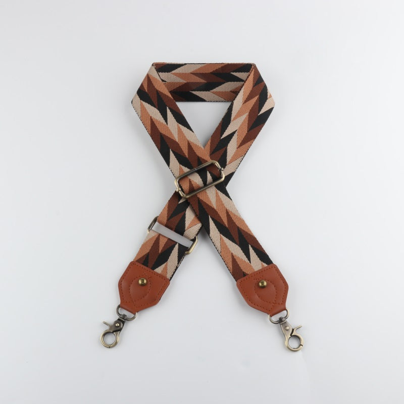 Ethnic Style Bag Strap with Brown Leather Head