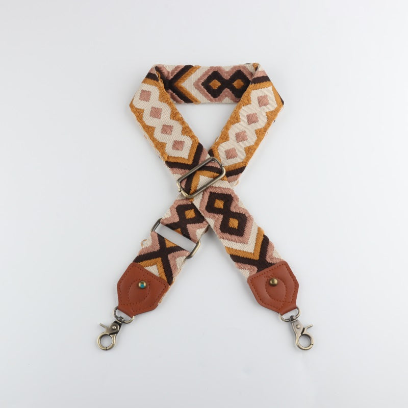 Ethnic Style Bag Strap with Brown Leather Head