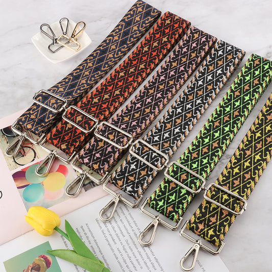 Black Background with Colored Plaid Wide Bag Strap